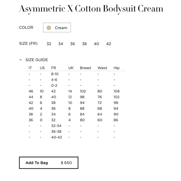 Zeynep Arcay Asymmetric X Cream Colored Bodysuit Sz 6 - Picture 6 of 16